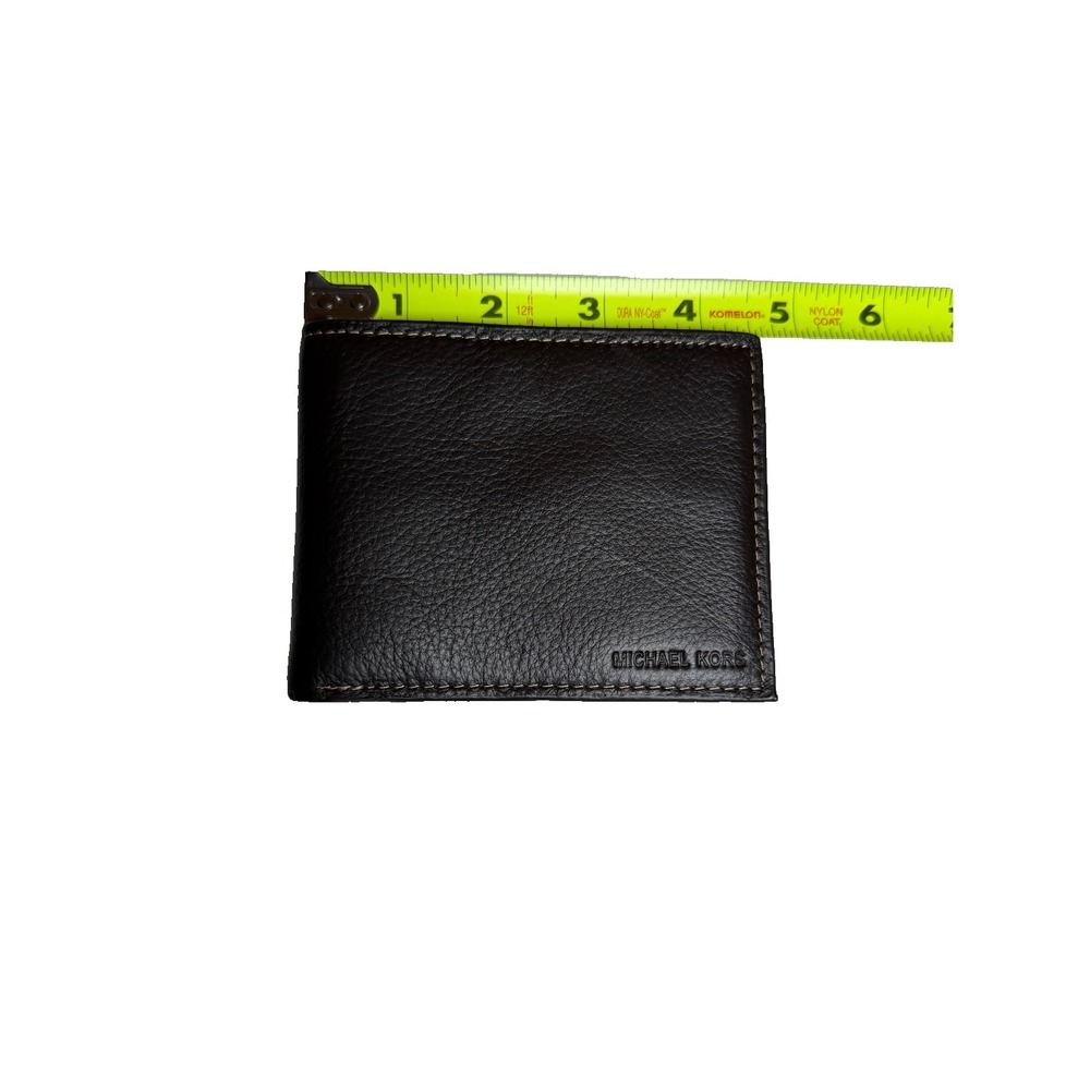 MK Michael Kors Men's Brown Pebbled Leather Slim Bifold Wallet - Dark Brown - Picture 7 of 8